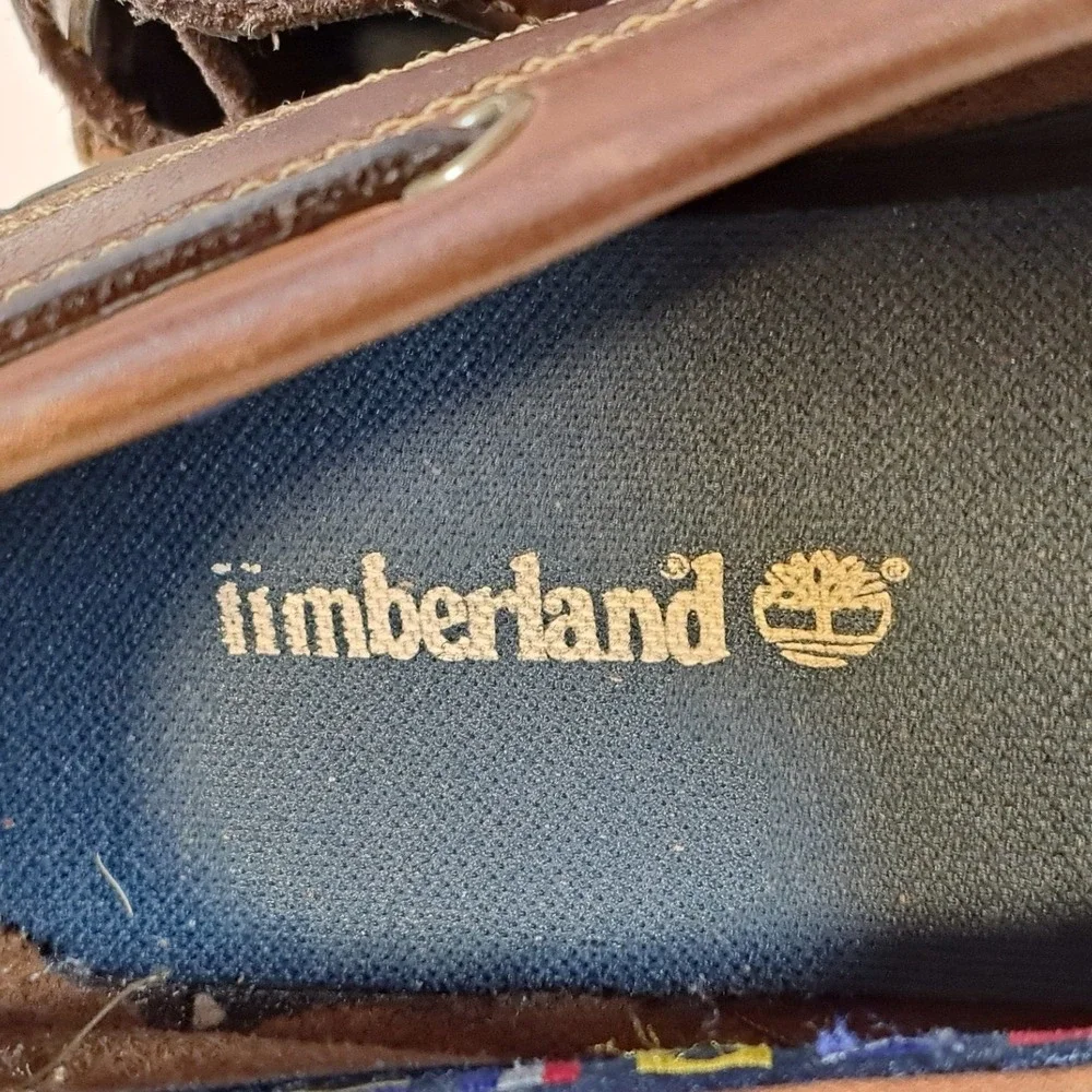 Timberland Mens Brown Leather Boat Shoes‎ Nautical Signal Flag Lining Loafers 12